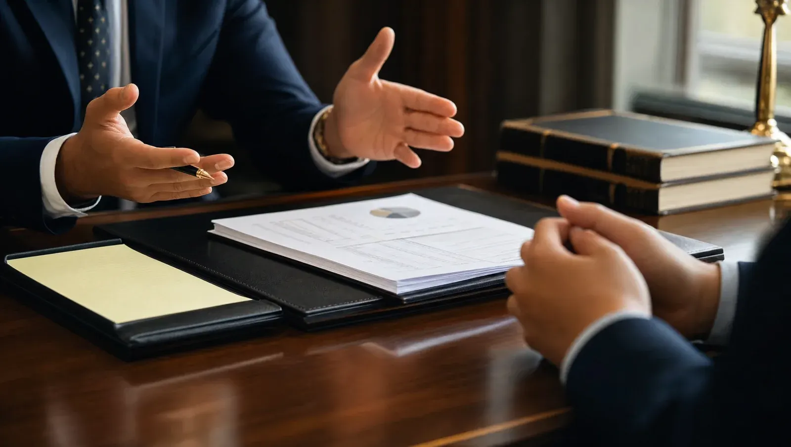 Tax attorney reviewing a Collection Information Statement with a client across a desk