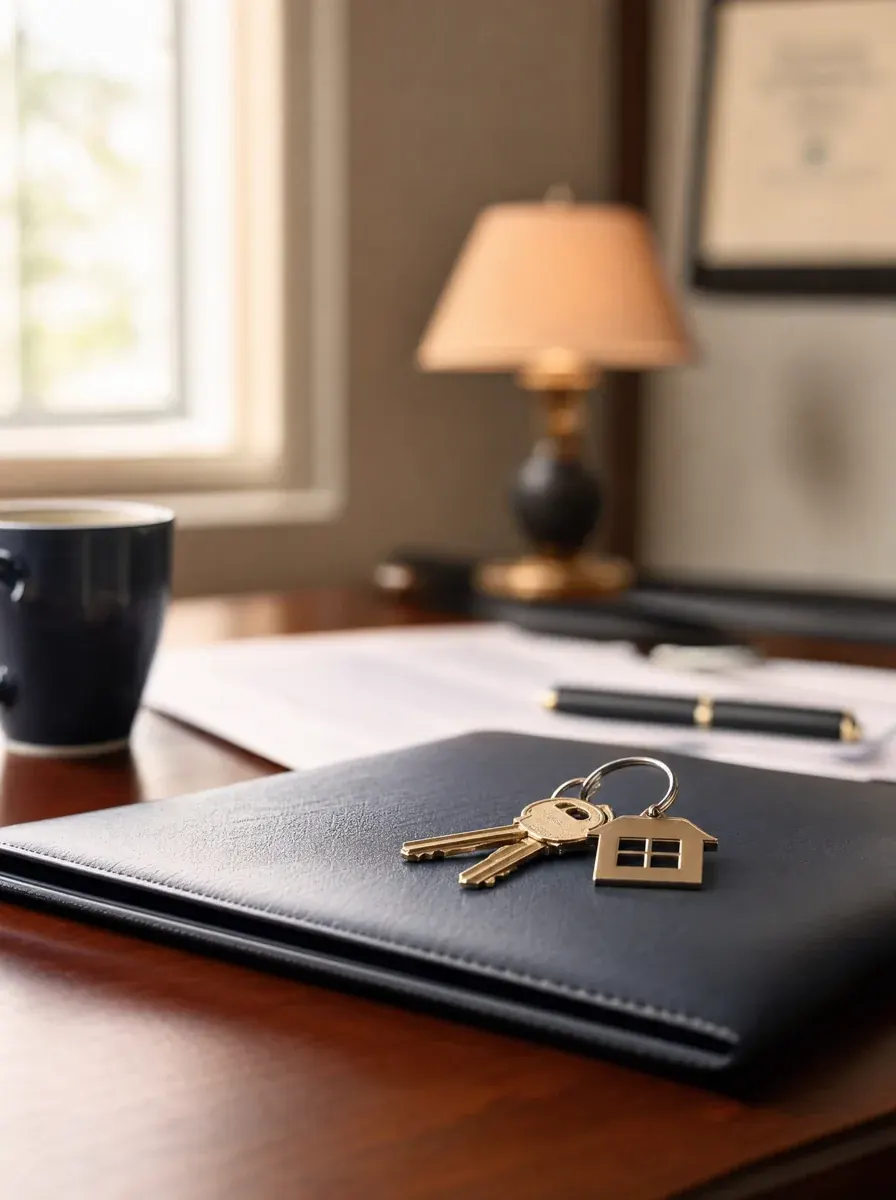 House keys resting on a leather document folio — protecting your property from a federal tax lien