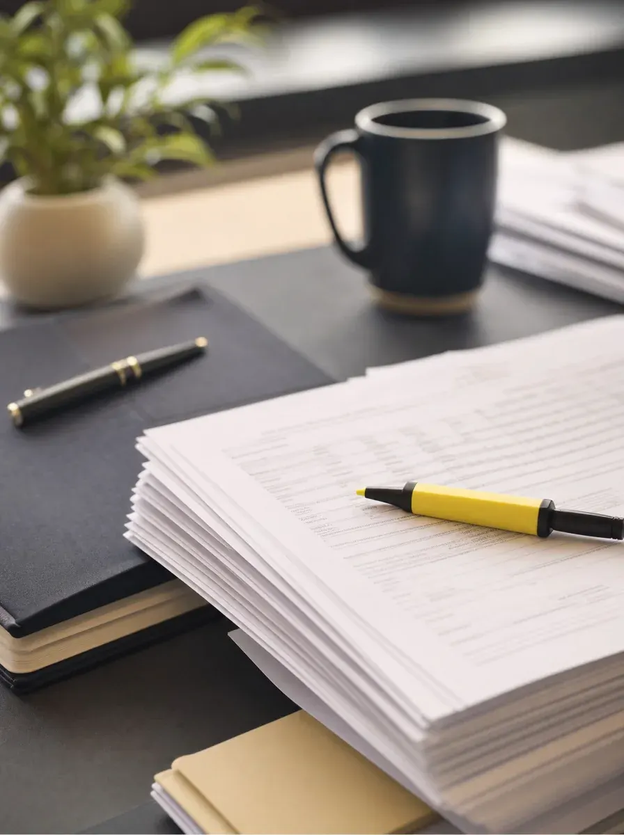 Printed record pages with a highlighter resting on top — IRS transcripts under review