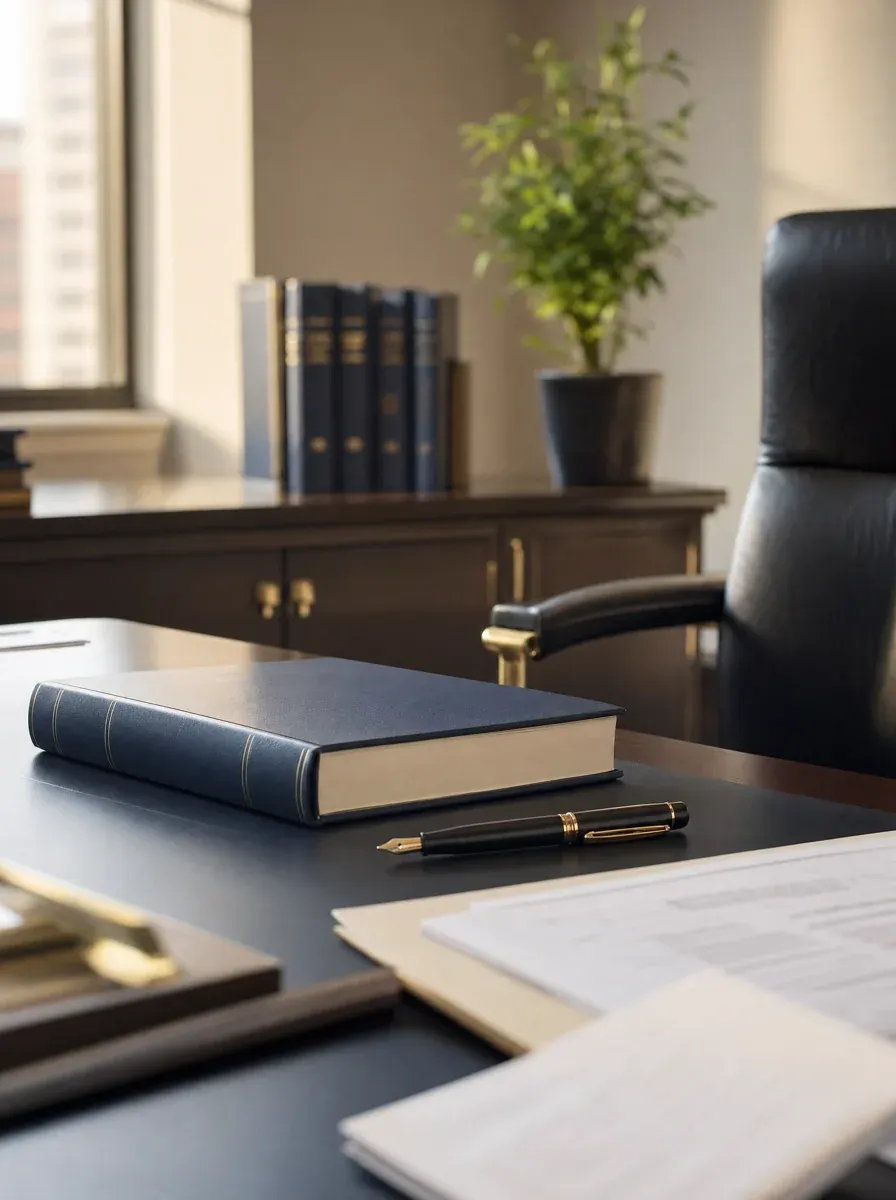 A bound appeal brief squared on a desk — prepared for IRS Appeals