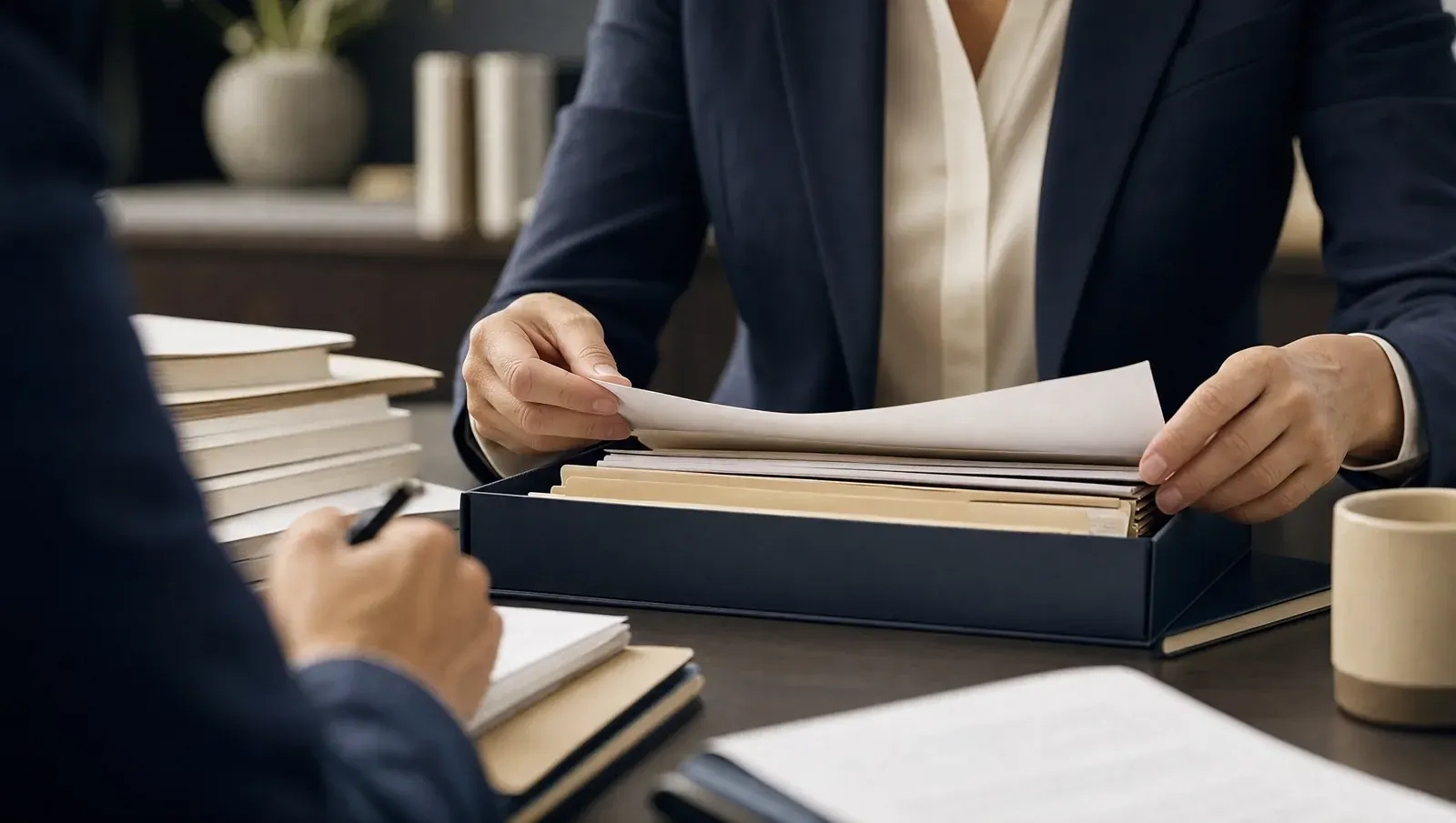 A calm compliance review — paging through organized foreign account records