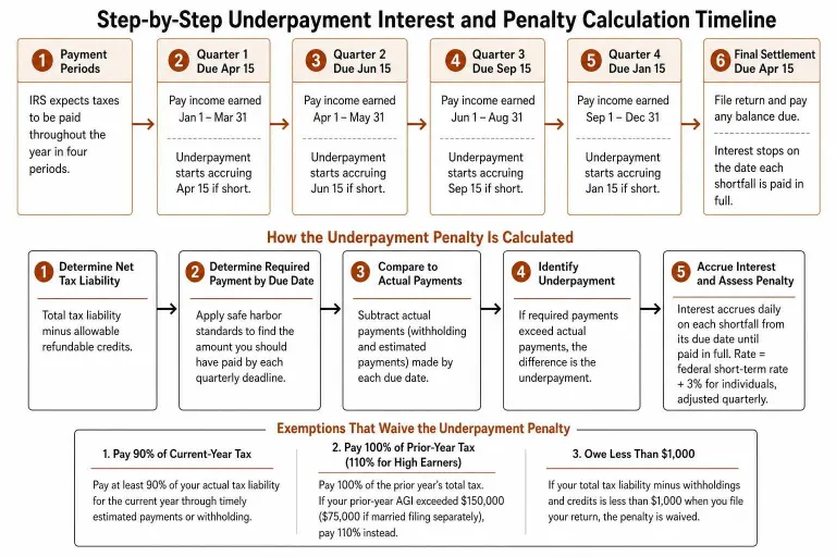 step by step underpayment interest and penalty calculation timeline