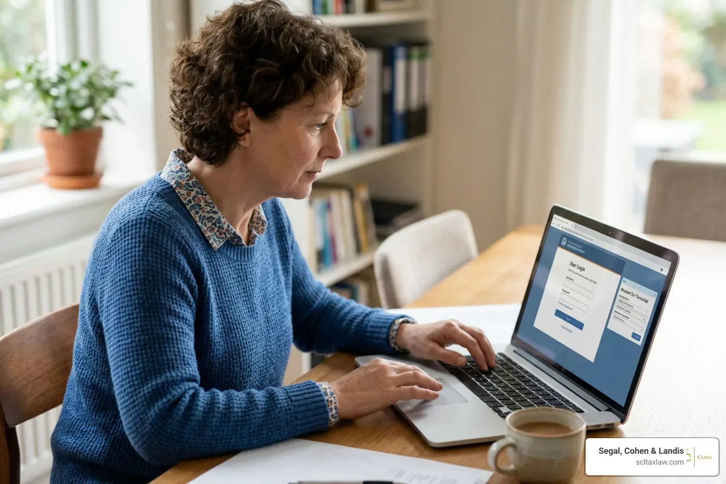 Taxpayer using a laptop to securely log in and request an IRS tax transcript online