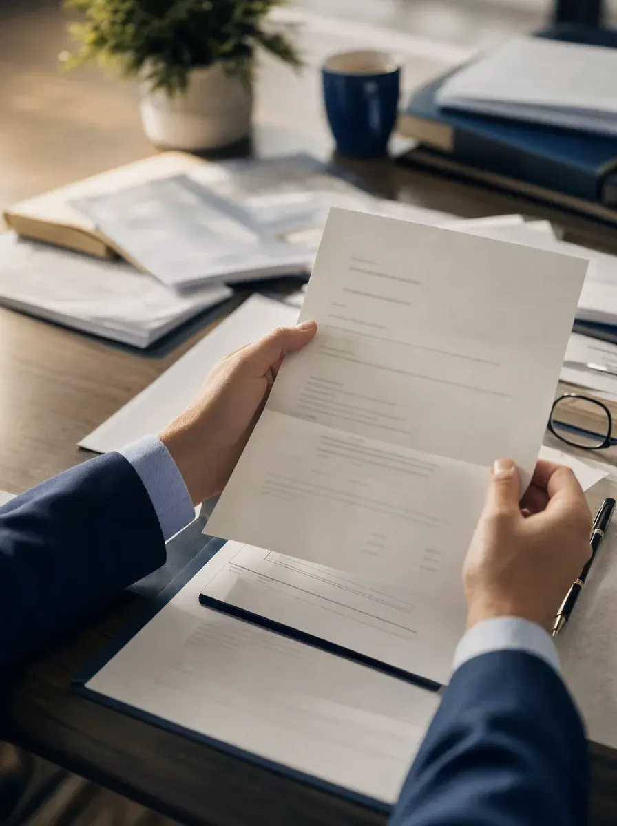 An opened IRS letter above a desk of business records — an ERC claim under review