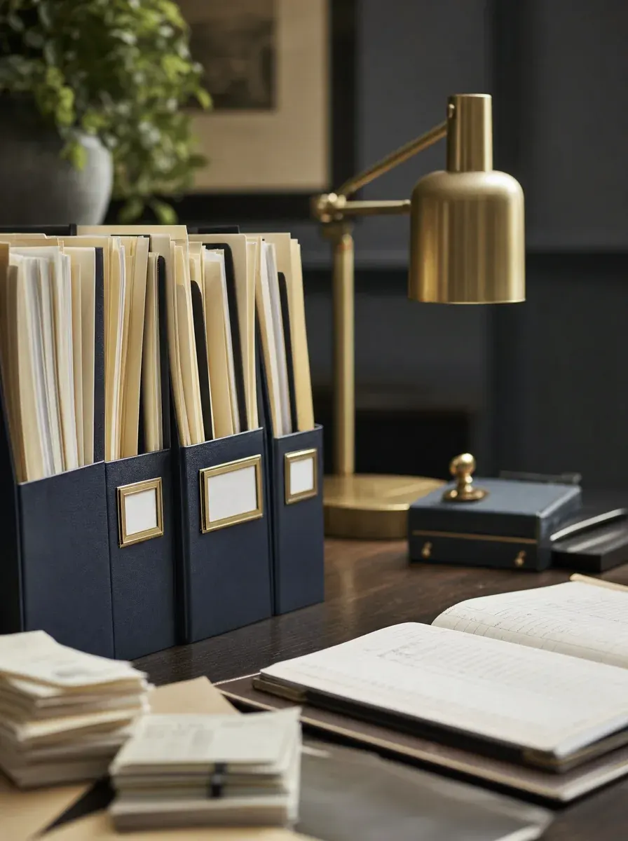 Neatly organized financial records, ledger, and labeled folders prepared for an IRS audit