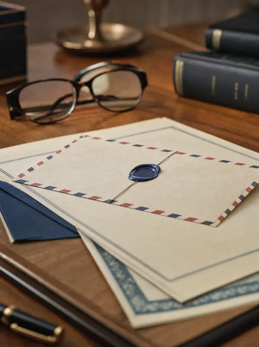 A foreign envelope and inheritance documents on a warm wooden desk — Form 3520 reporting