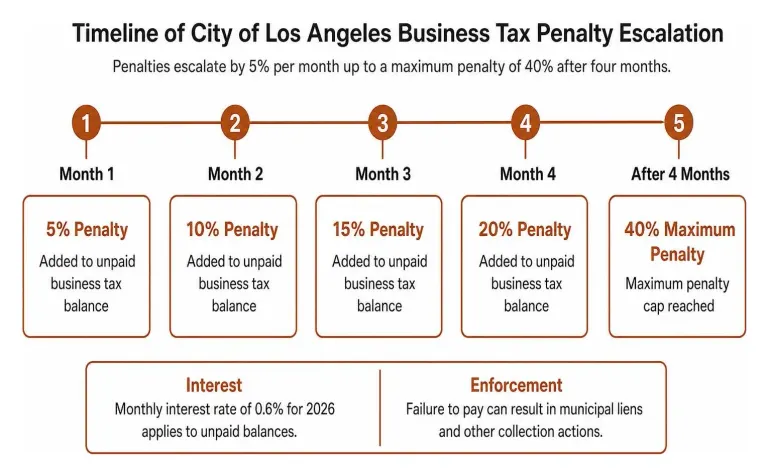 Timeline of City of Los Angeles Business Tax penalty escalation