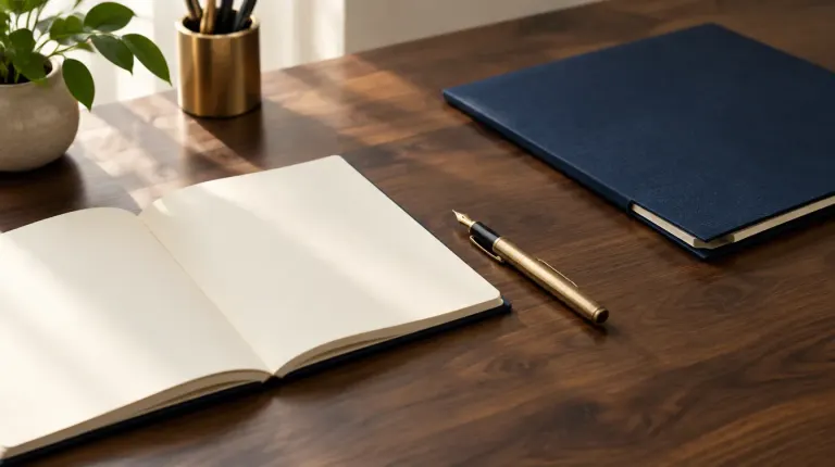 Notizbuch und Stift auf einem Schreibtisch