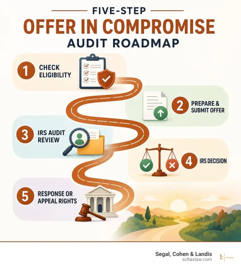 Five-step offer in compromise audit roadmap infographic