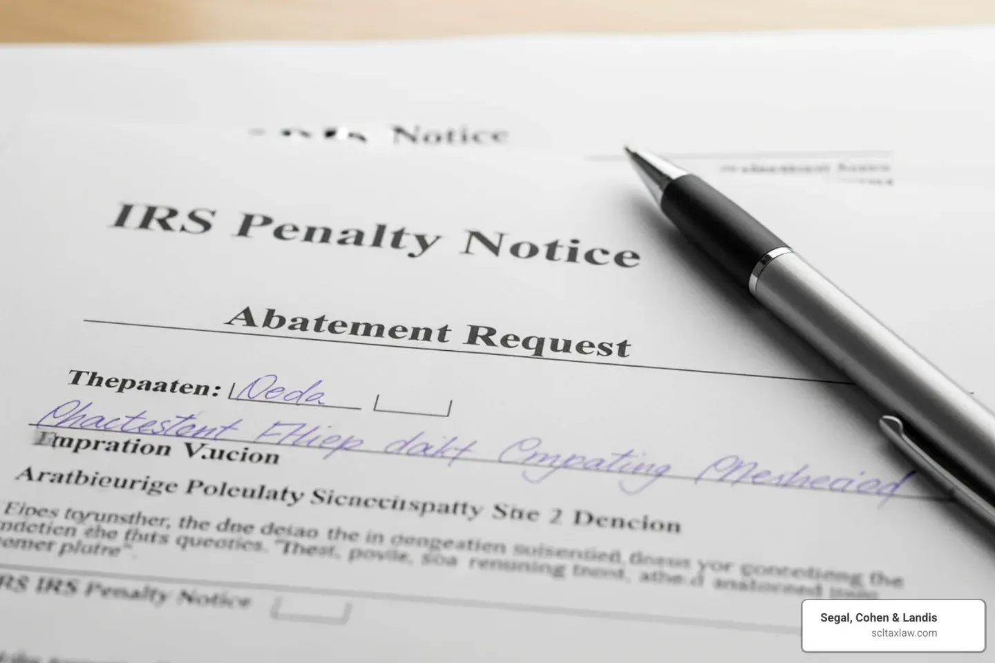IRS penalty notice and abatement request concept